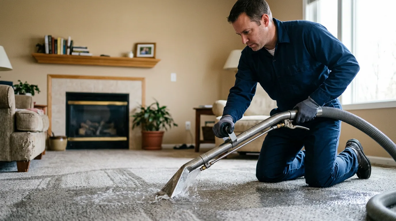 Water damage restoration technician working near Naples, TX
